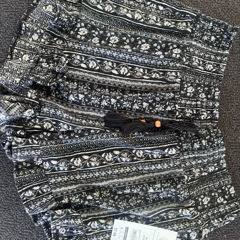 No Boundaries Black and White Floral Print Tie-Waist Shorts